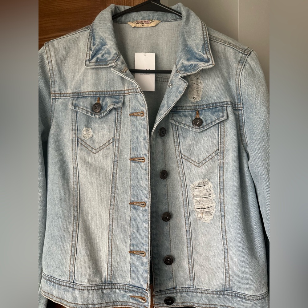 Rue 21 and Highway Jeans Light Blue Distressed Denim Jean Jacket NWT